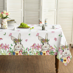 Horaldaily Easter tablecloth on a dining table, durable protection.