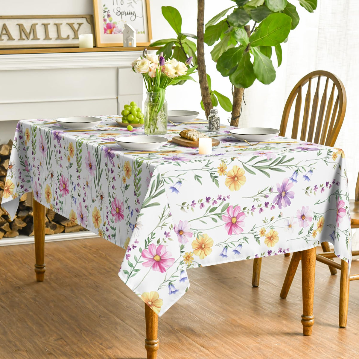 Horaldaily picnic-ready daisy tablecloth on an outdoor setup