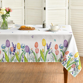 Horaldaily spring-summer tablecloth with Easter wildflowers for festive gatherings