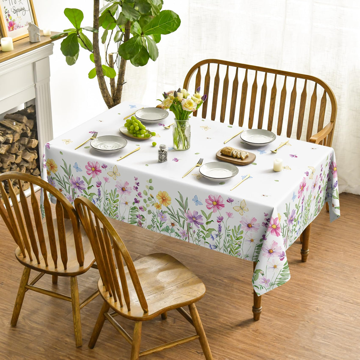 Horaldaily Spring Tablecloth dining setup side view showcasing elegant table protection