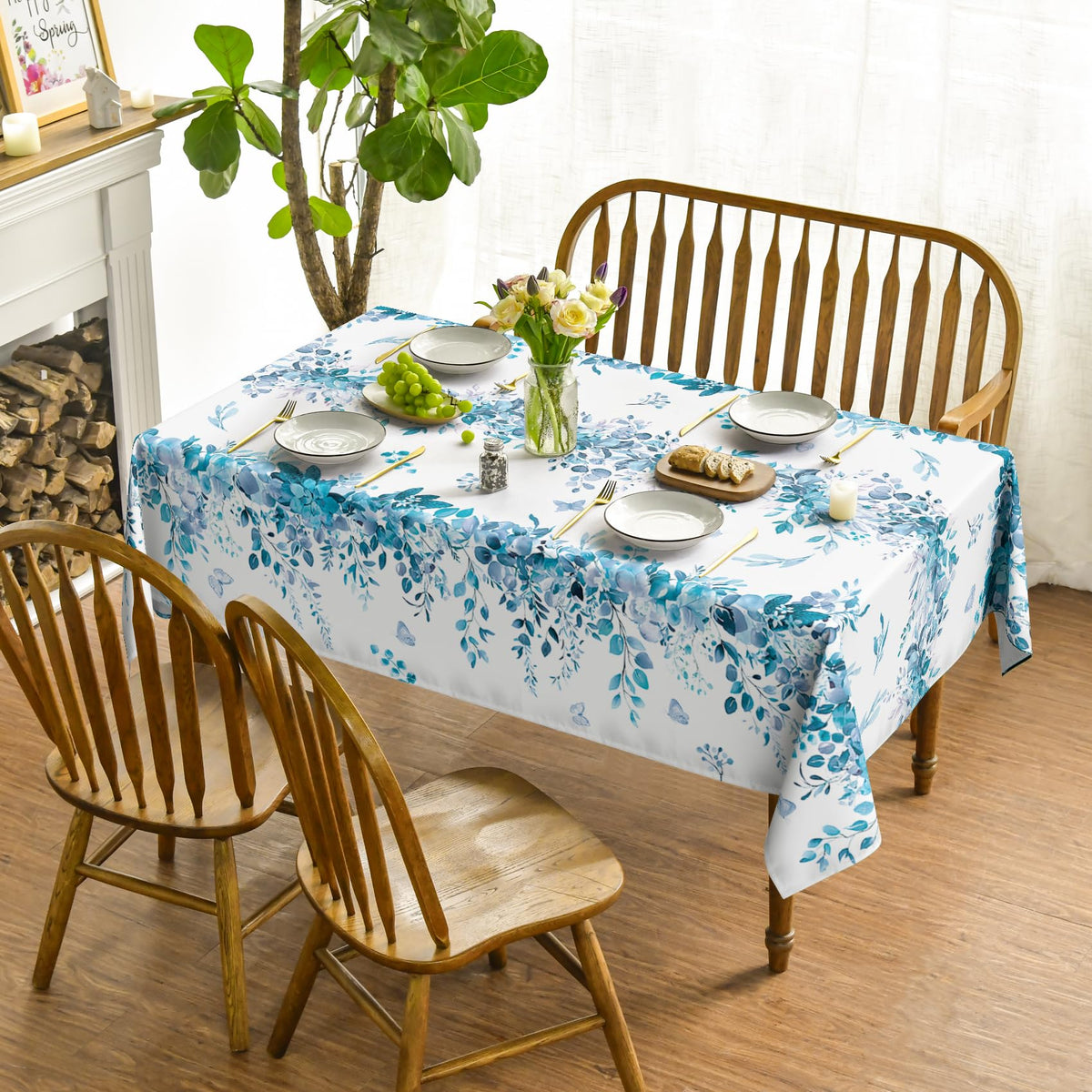 Horaldaily blue tablecover enhances dining decor for gatherings.