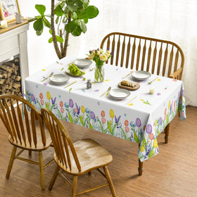 Horaldaily watercolor tulips and lavender tablecloth enhances spring dining