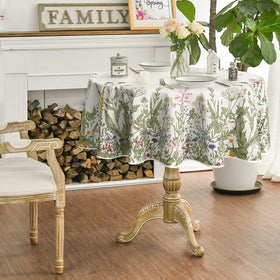 Horaldaily Wild Flowers round tablecloth near-wash care highlights machine-wash friendly fabric.