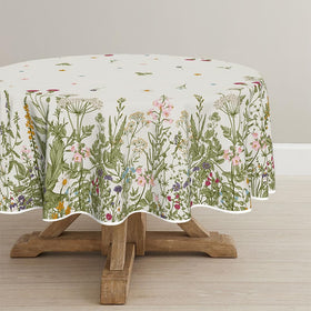 Horaldaily Wild Flowers round tablecloth close-up pattern highlights detailed floral design for decorative tables.