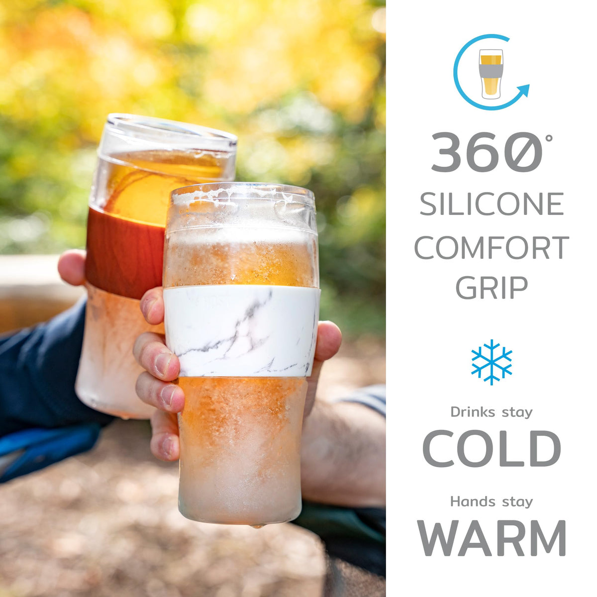Host Freeze comfort-grip silicone band supports easy sipping.