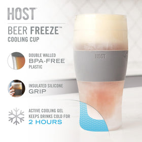 Host Freeze outdoor-ready beer glass with no-sweat grip in use.