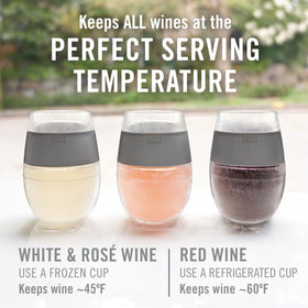 Double-wall insulation maintains cold for hours during outdoor wine tasting.