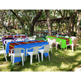 Hosuly Mexican Fiesta striped multicolor tablecloth for easy cleanup.