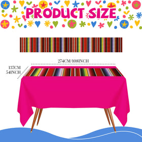 Hosuly Mexican Fiesta striped pink-teal tablecloth adds cheerful ambiance.