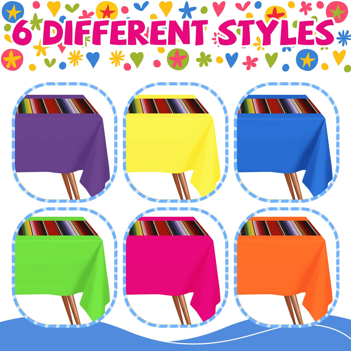 Hosuly Mexican Fiesta striped yellow-blue tablecloth boosts party mood.
