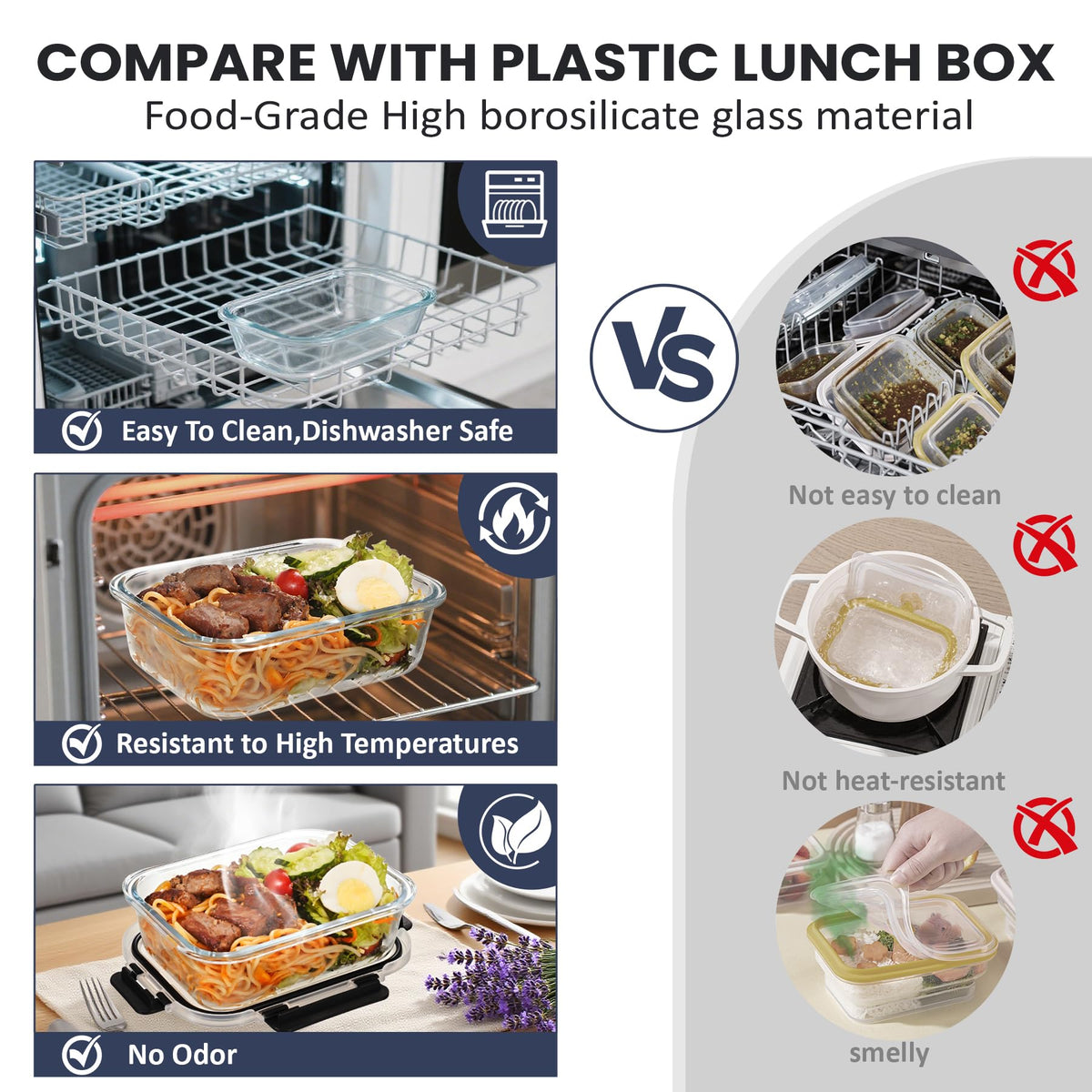 HOTEC stackable clear glass containers save fridge space.