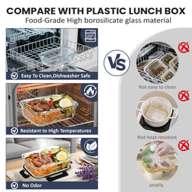 HOTEC stackable clear glass containers save fridge space.