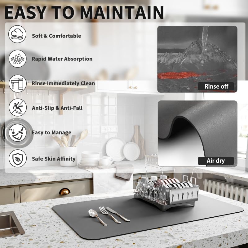 HotLive dish drying mat 18x24 provides ample space for large loads.