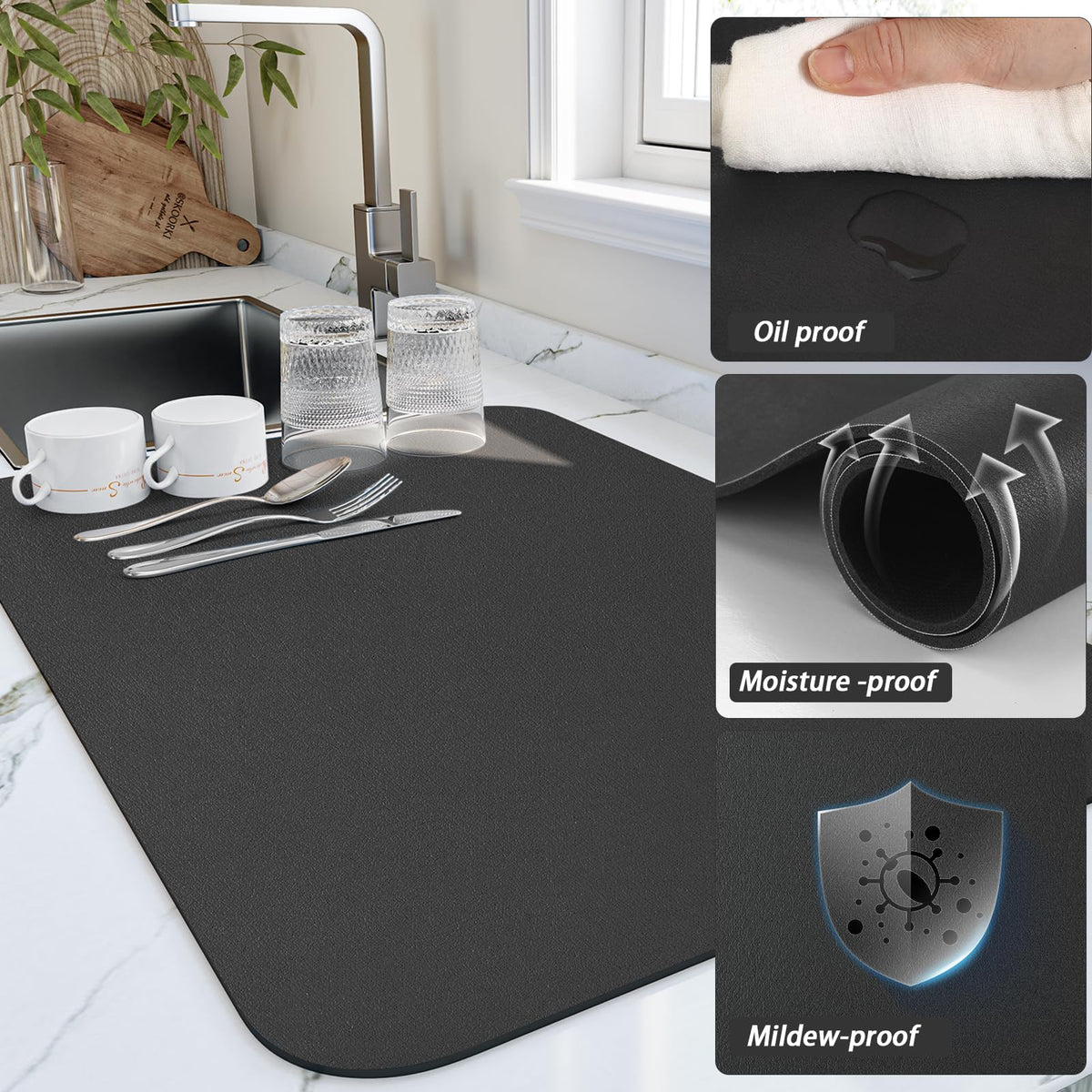 HotLive dish drying mat resists stains and dries fast on countertops.