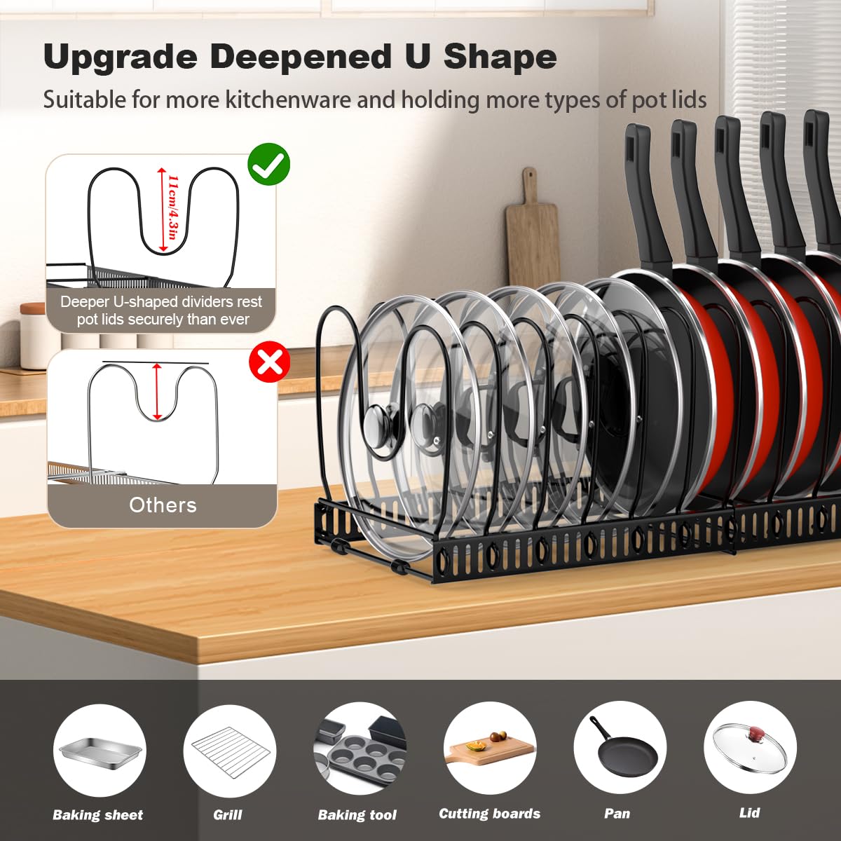 Housolution 14-divider design enables precise separation for lids and pans