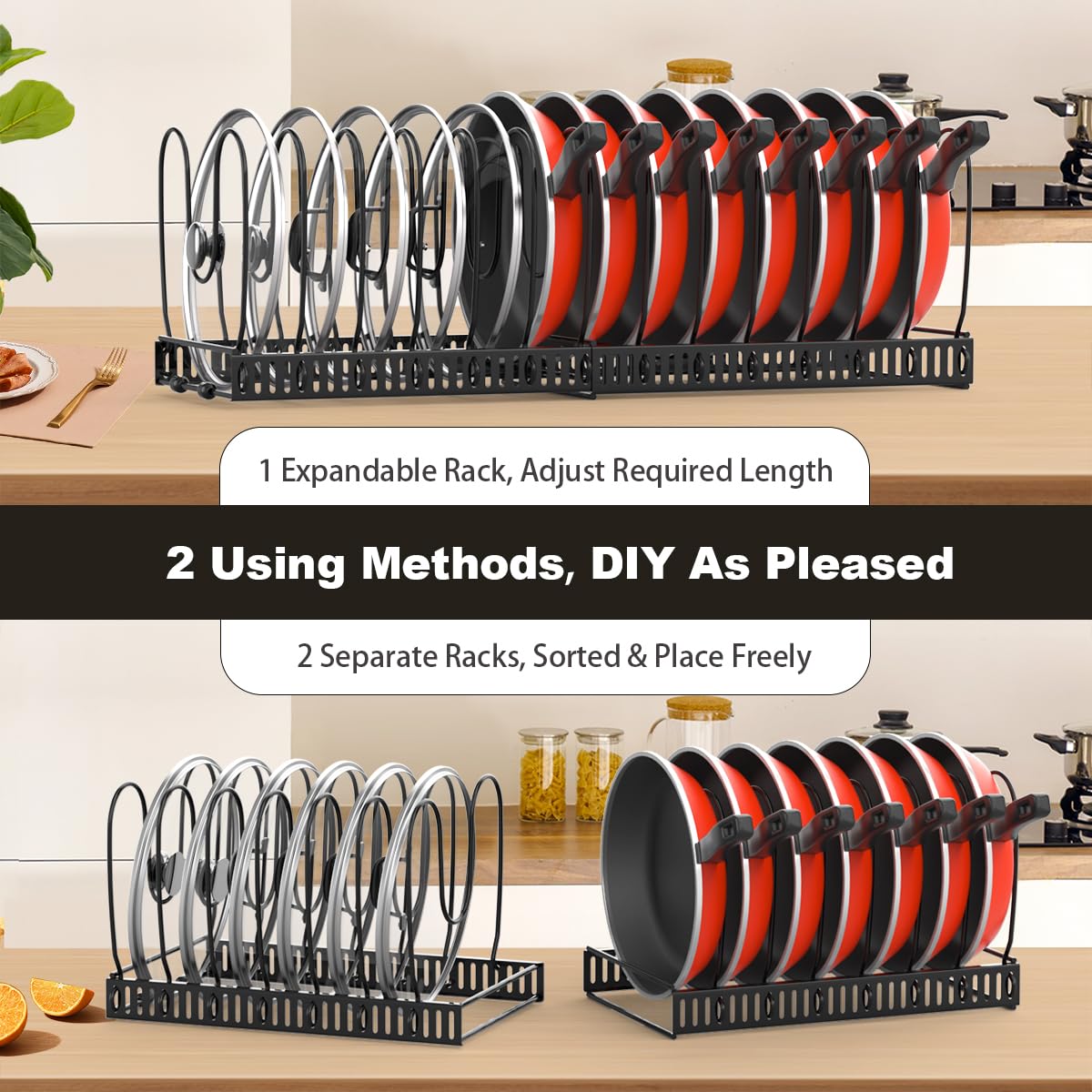 Housolution countertop or cabinet setup keeps pots and lids within reach