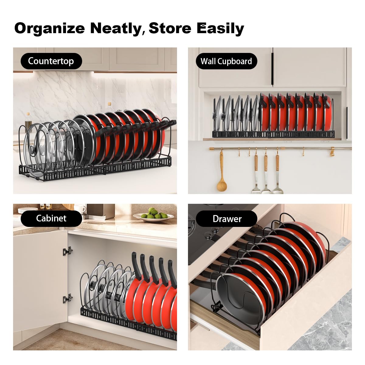 Housolution space-saving solution stores lids, pans, and trays in a compact rack
