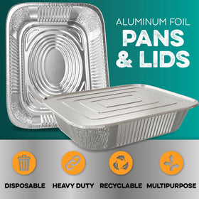 HOUZZKINGZ BPA-free aluminum foil pans for safe heating and easy cleanup.