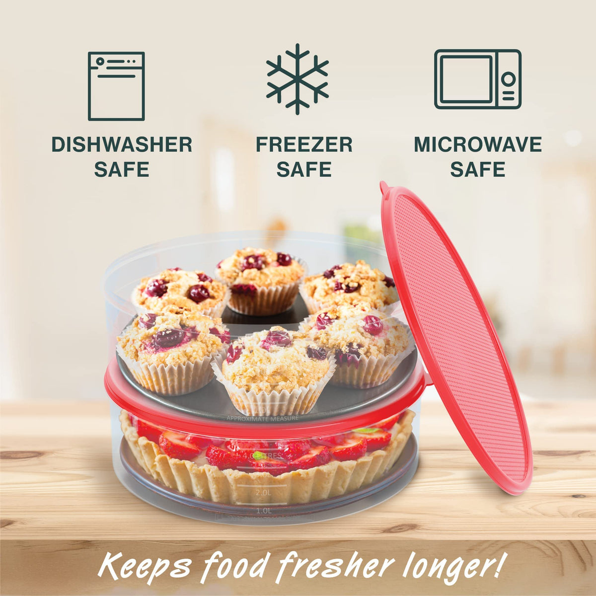 HOUZZKINGZ USA freezer-safe container for make-ahead desserts.