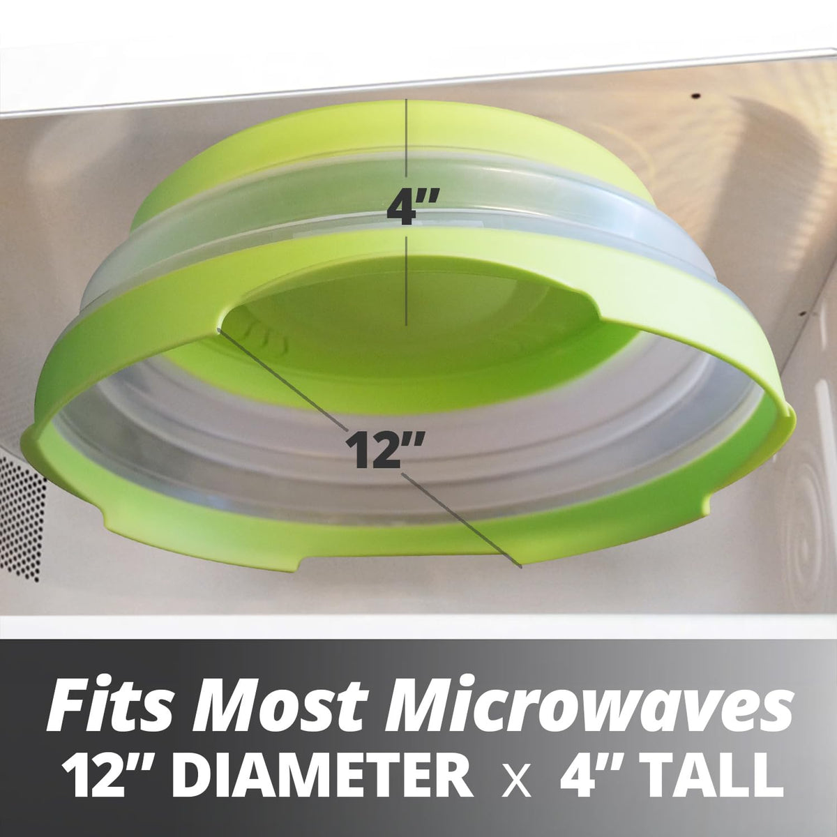Hover Cover collapsible design expands to fit tall bowls and plates.