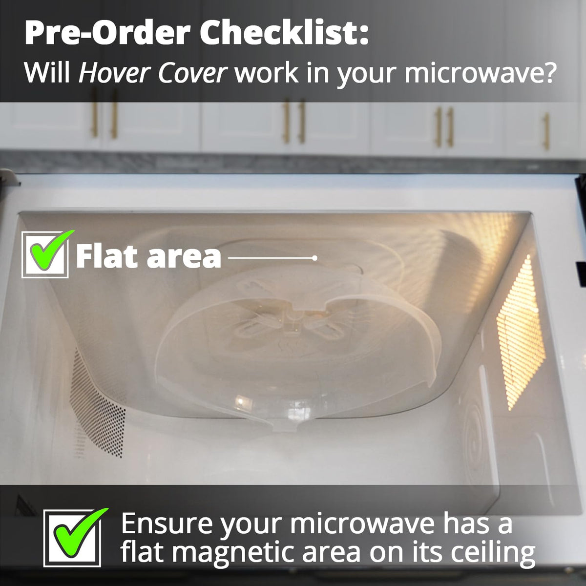 Hover Cover collapsible design shown for compact storage beside the microwave.