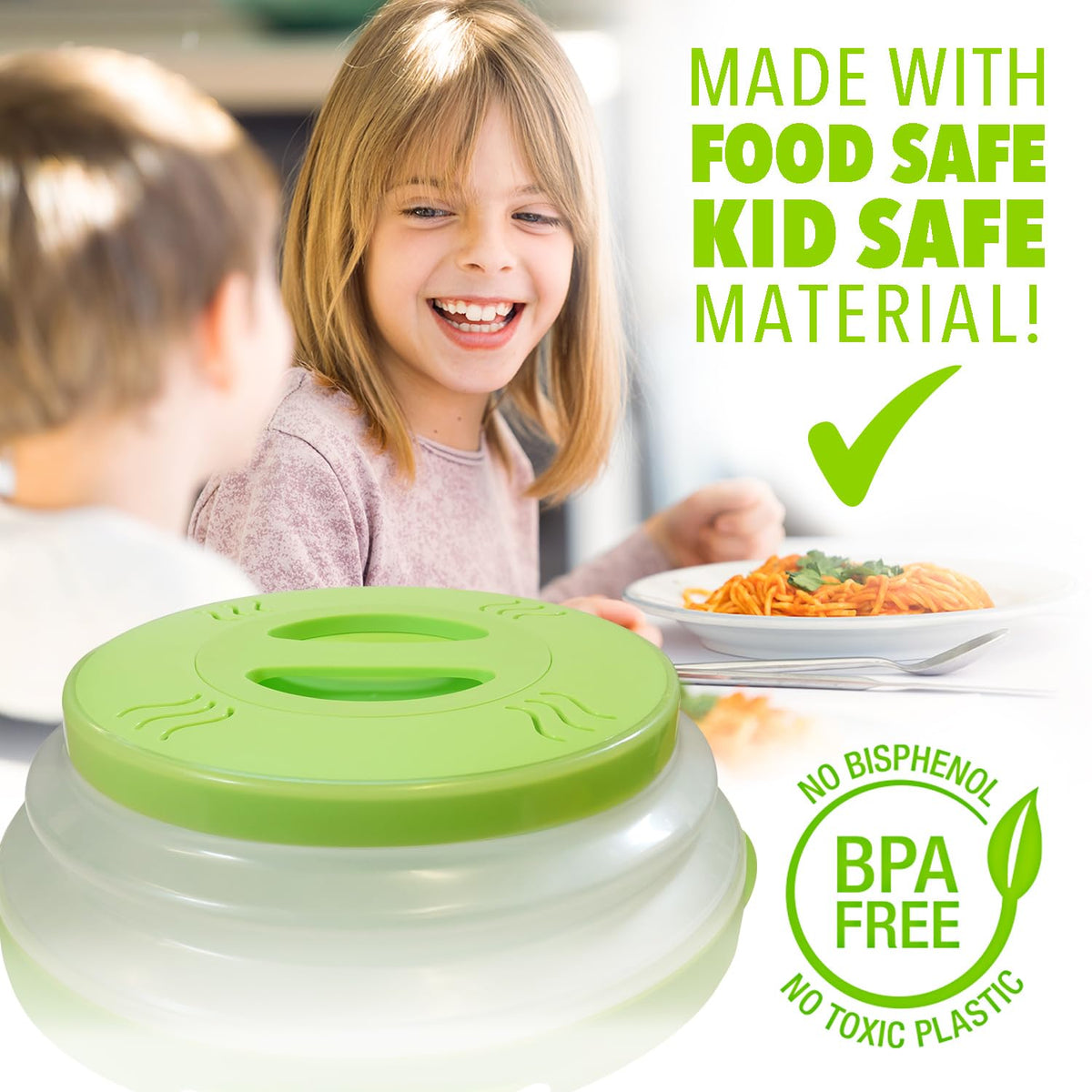 Hover Cover ergonomic handle makes lifting easy during busy meal prep.