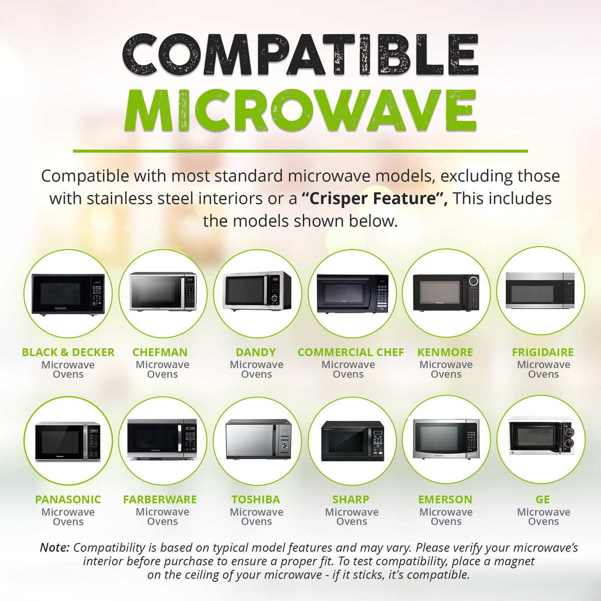 Hover Cover built-in magnets provide quick, hands-free storage on the microwave.