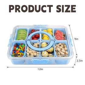HRXFOZ 8-compartment snack box blue for fruits and nuts