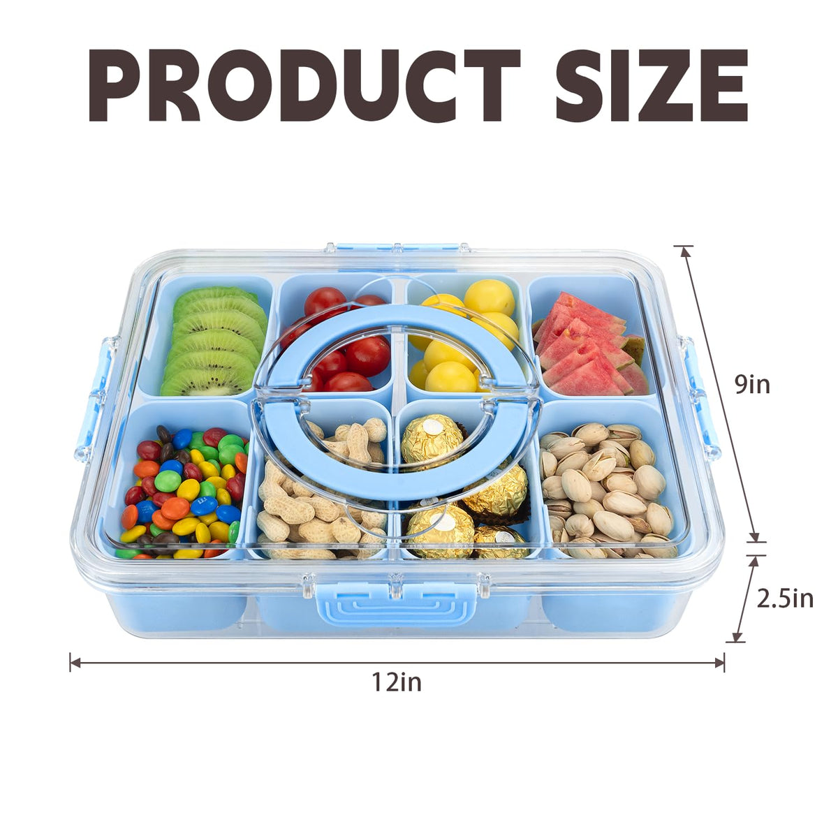 HRXFOZ 8-compartment snack box keeps fruits and nuts neatly separated for easy serving.
