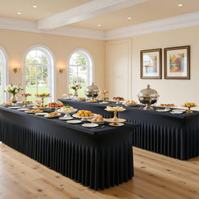 Htper slip-on tablecloth easy on/off for fast event prep.