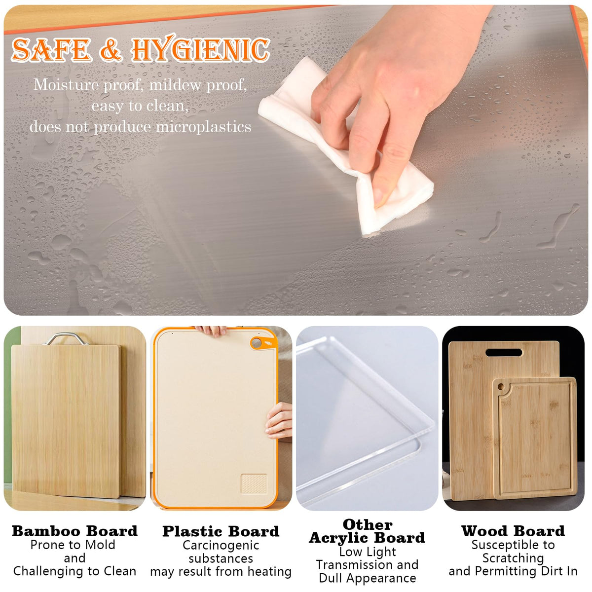 HUAKENER dishwasher-safe cutting board, easy-to-clean surface after cooking