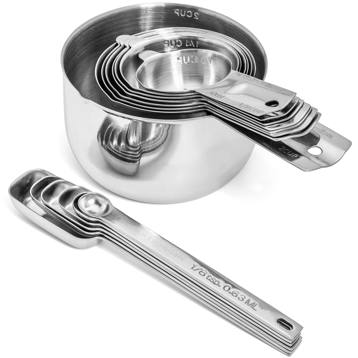 Hudson Essentials stamped measurements on handles and cups for quick reference.