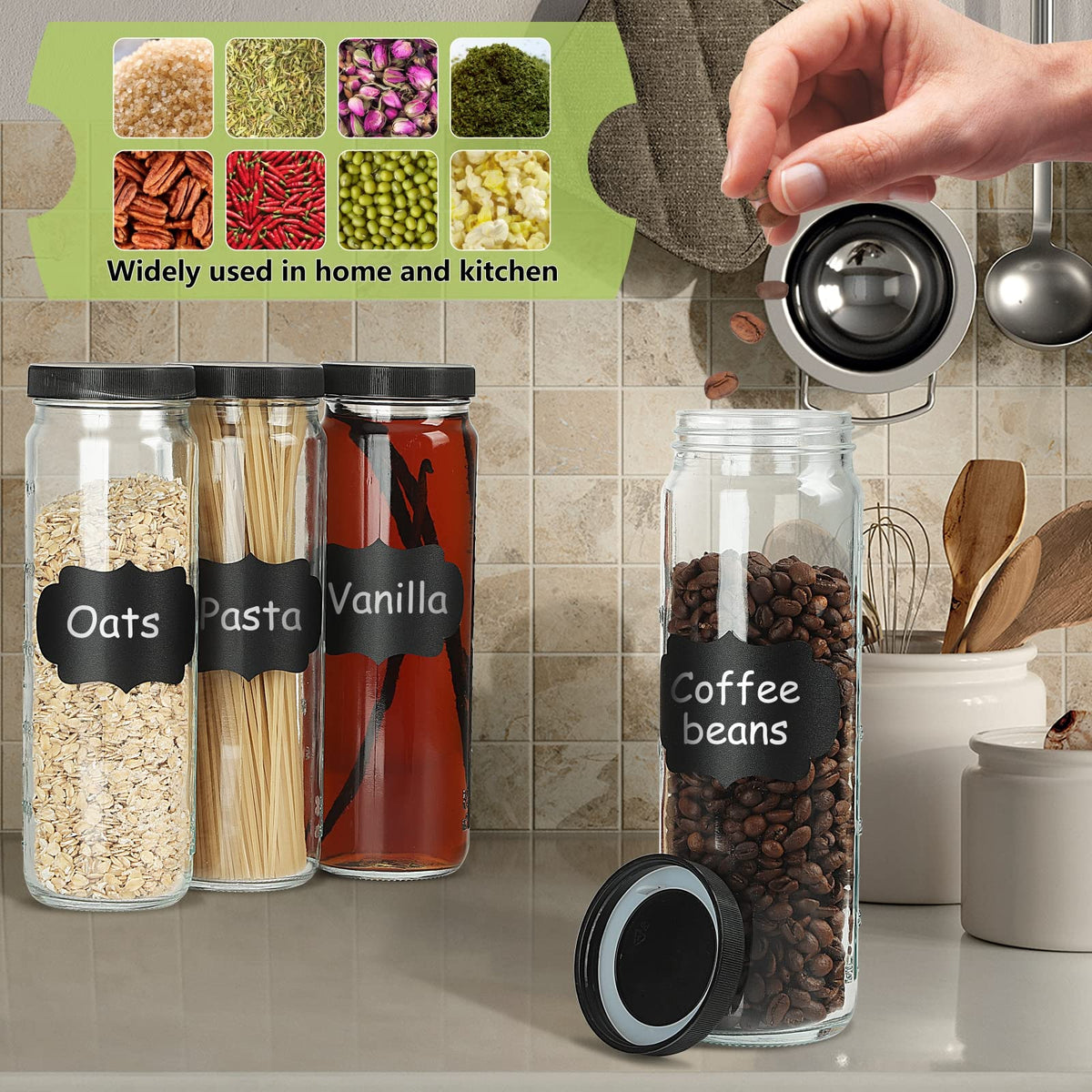 Huichuiero slim kitchen jars saving pantry space in storage shot.