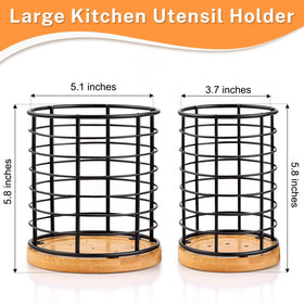 Hunnycook wooden-base utensil crock with drainage holes keeping tools dry.