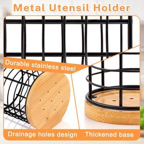 Hunnycook black metal mesh utensil holder close-up showing sturdy build.