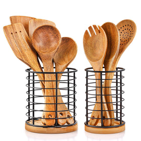 Hunnycook two-piece utensil holder set on counter with airy mesh for quick drying.