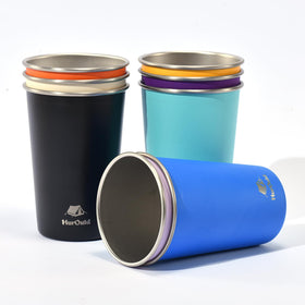HurOutd 8-pack colorful stainless steel cups for camping and picnics, 16oz each.