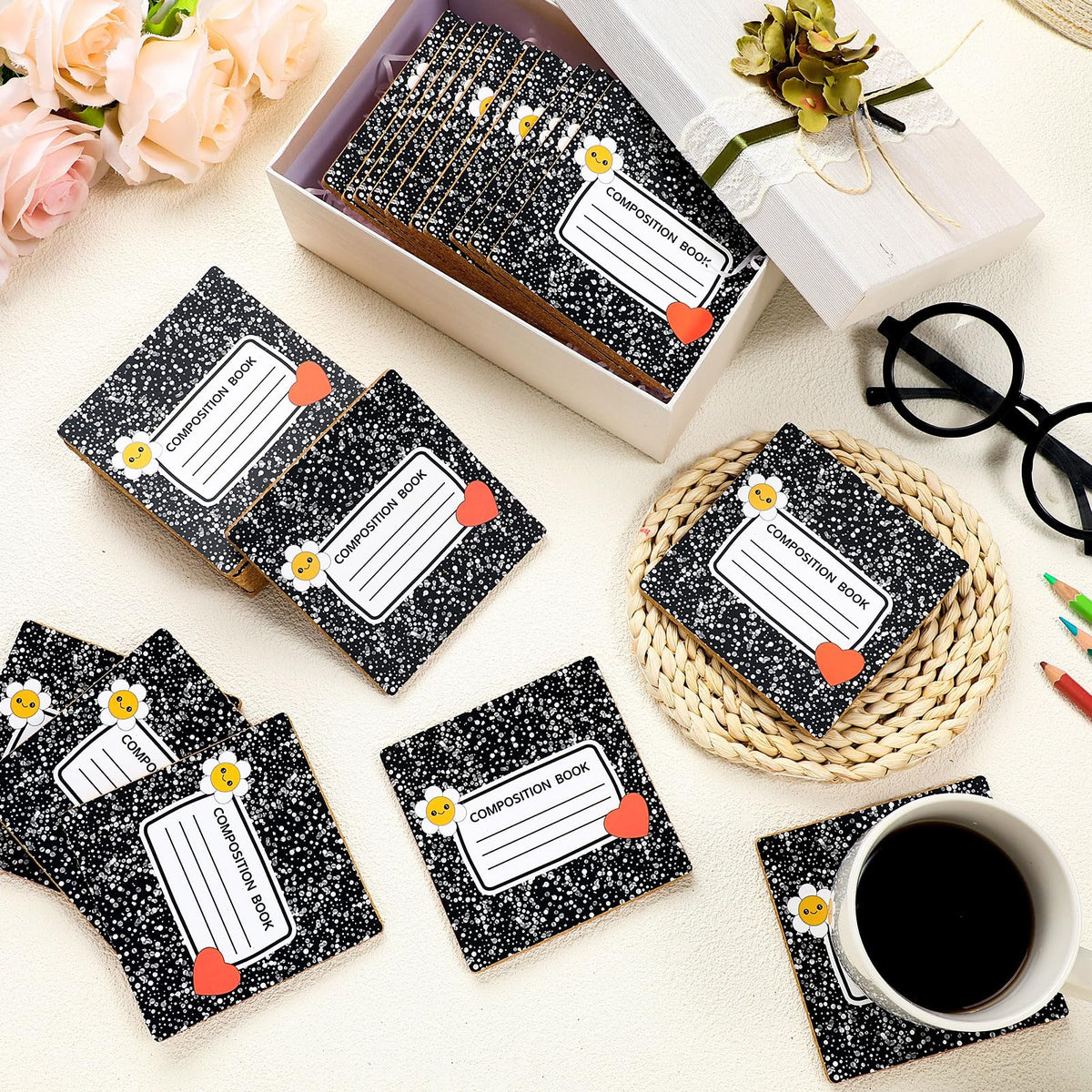 Hushee MDF-based coasters emphasizing absorbency and durability