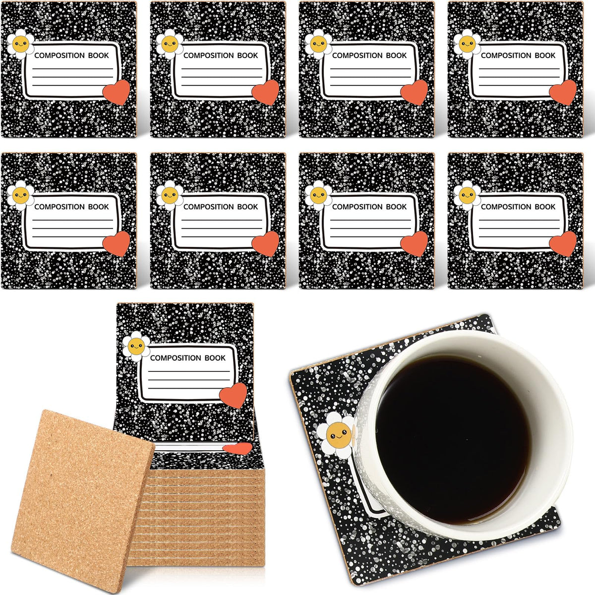 Hushee 24 pack teacher coasters in composition notebook style ideal for end of year gifts