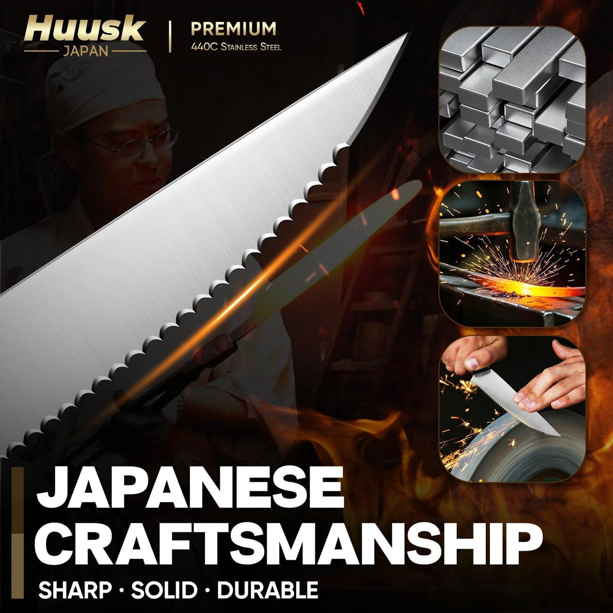 Huusk knives arranged on a dining table scene for everyday dining.