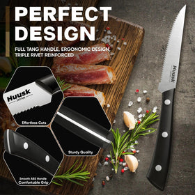 Huusk full tang handle shown for durable, stable grip during meals.