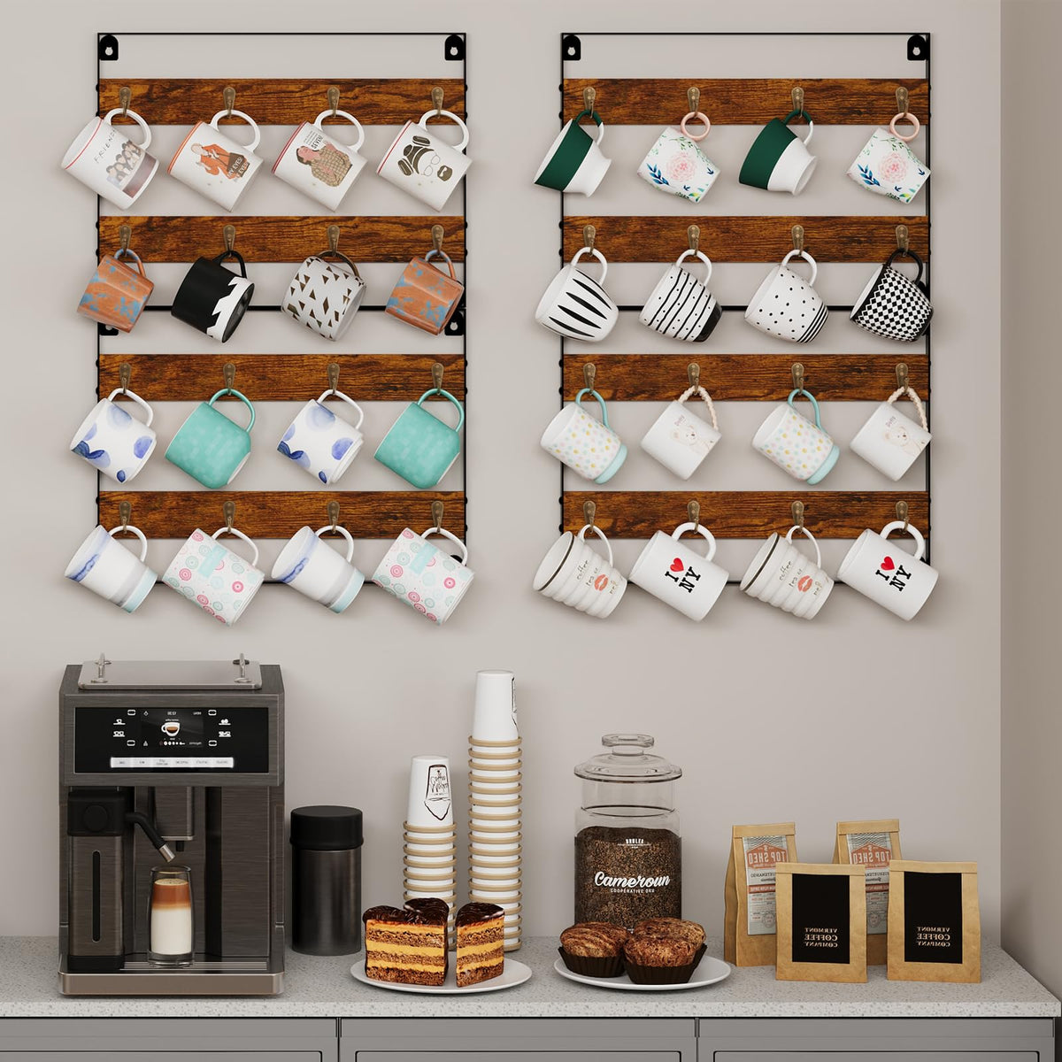 Huxitocan space-saving wall-mount keeps mugs within easy reach.