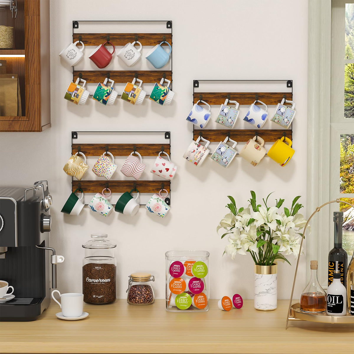 Huxitocan rustic wood and iron finish enhances kitchen decor.
