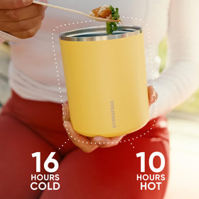 Foldable handle on Hydrapeak food jar for easy carrying