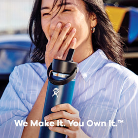 Dishwasher-safe wide-mouth Hydro Flask ready for easy cleaning after workouts.