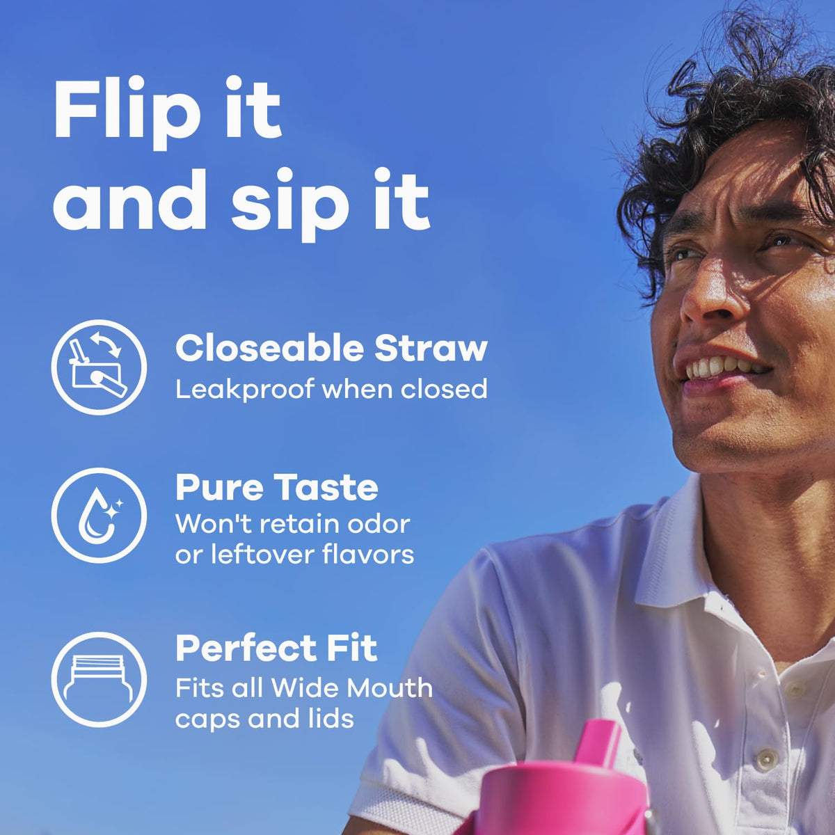 Hydro Flask wide-mouth bottle with ice cubes for easy filling and chilling.
