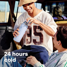 Hydro Flask 40 oz bottle shows generous capacity with ice for long days.