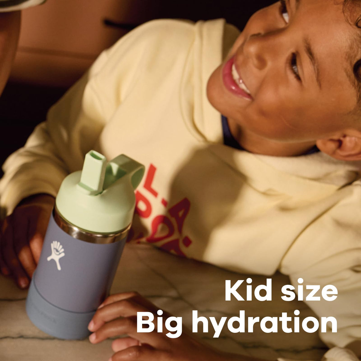 Hydro Flask Kids Koala 12 oz leak-resistance closeup emphasizes sip-cap reliability.