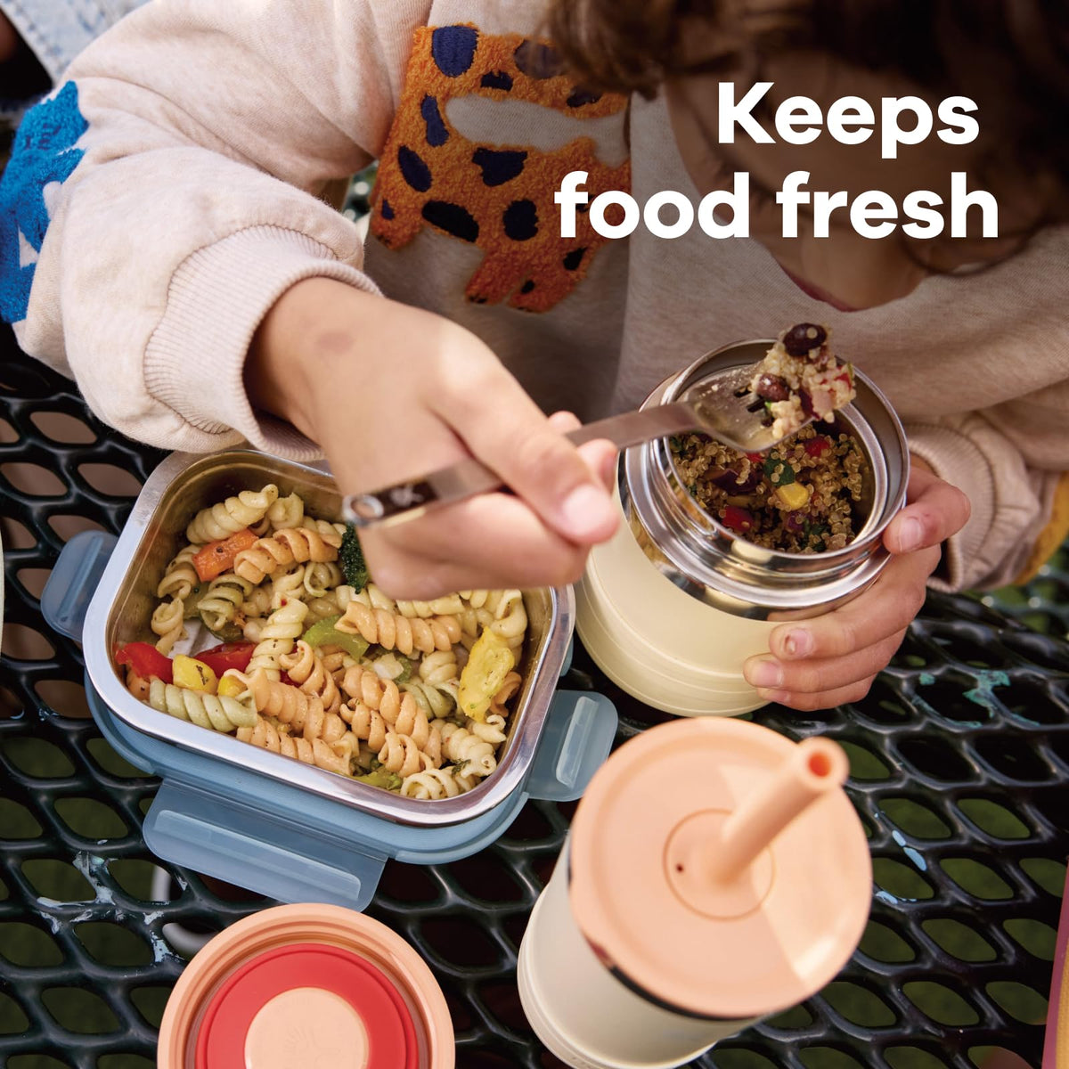 Hydro Flask Koala Gray 12oz food jar, kid-friendly lunch companion at school.