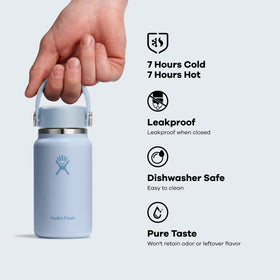 Hydro Flask Micro Bottle with FlexClip enables easy bag or belt attachment.
